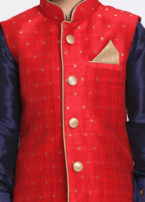 Maroon Silk Kurta Pajama Set With Jacket - Indian Silk House Agencies
