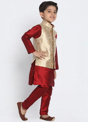 Gold Silk Kurta Pajama Set With Jacket