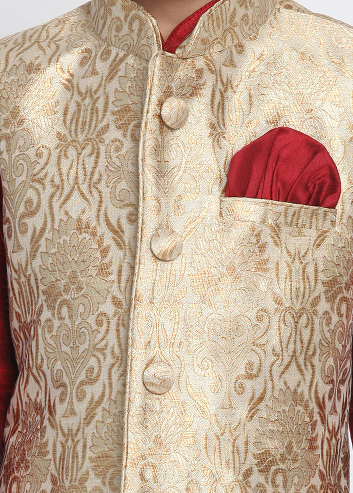 Gold Silk Kurta Pajama Set With Jacket