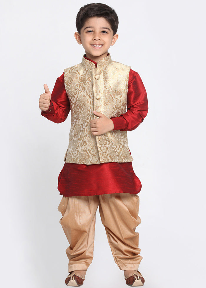 Gold Silk Kurta Pajama Set With Jacket