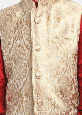 Gold Silk Kurta Pajama Set With Jacket