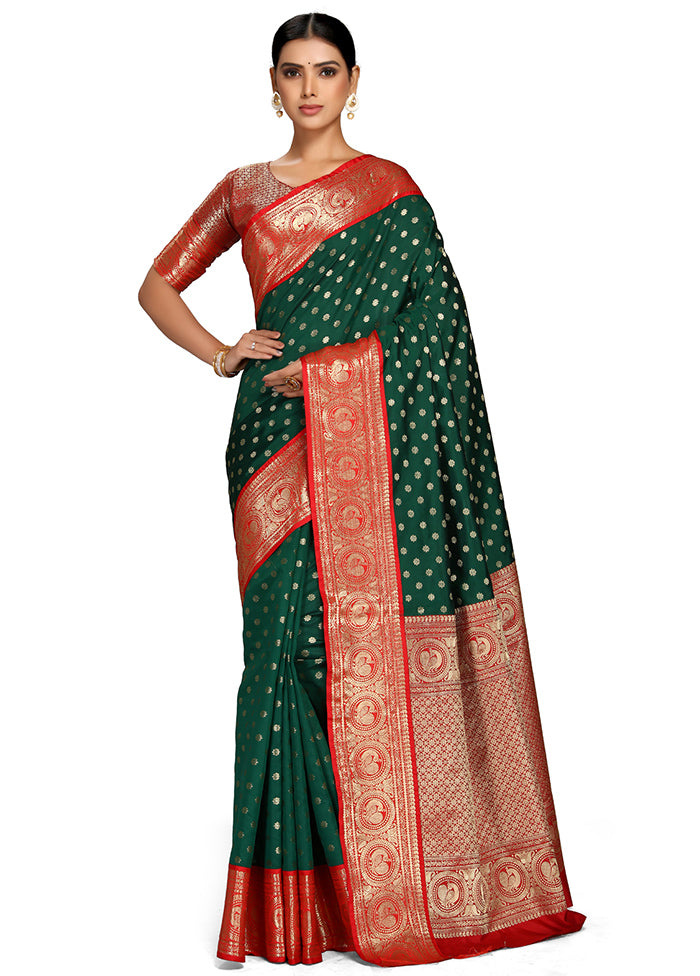 Bottle Green Spun Silk Saree With Blouse Piece - Indian Silk House Agencies