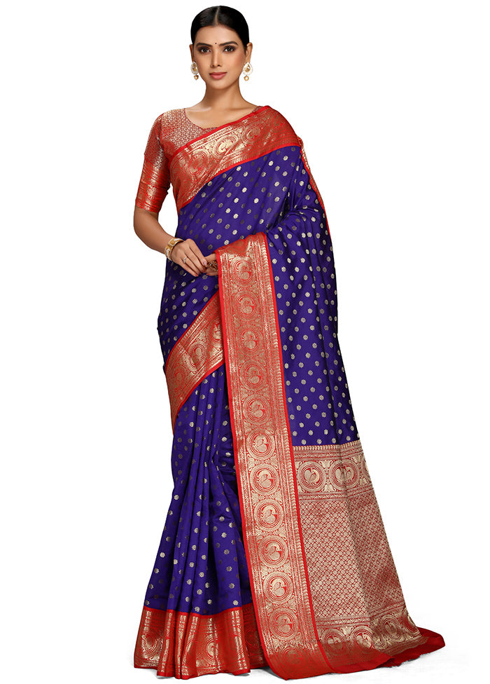 Indigo Blue Spun Silk Saree With Blouse Piece - Indian Silk House Agencies