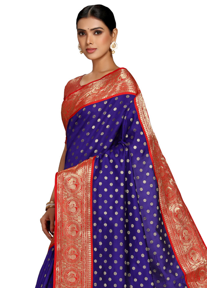 Indigo Blue Spun Silk Saree With Blouse Piece - Indian Silk House Agencies