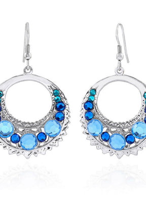 Estelle Party Wear Silver Toned Blue Crystal Dangler Earrings - Indian Silk House Agencies