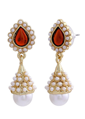 Estelle Traditional 24Kt Gold Plated Pearl amber Jhumkis - Indian Silk House Agencies