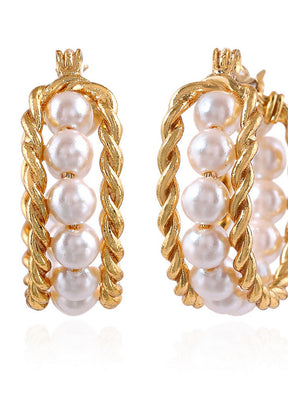 Estelle Pompous Gold Plated Pearls Dangle Earring - Indian Silk House Agencies