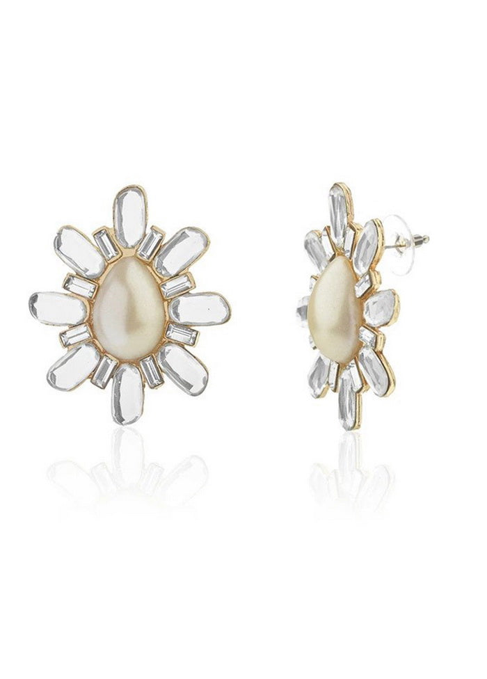 Estelle Mirror Stone Earring with Pearl - Indian Silk House Agencies
