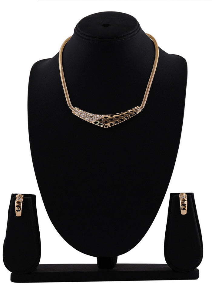 Estelle Gold Plated American Diamond Fashion Jewellery Necklace Set - Indian Silk House Agencies
