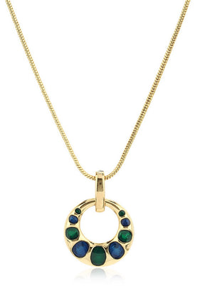 Estelle Blue And Green Enamel Colured Round shaped Pendant set - Indian Silk House Agencies