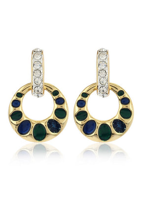 Estelle Blue And Green Enamel Colured Round shaped Pendant set - Indian Silk House Agencies