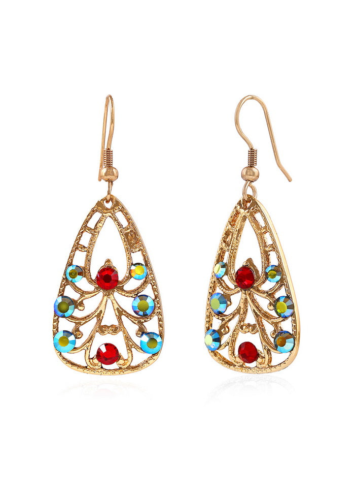 Estelle Gold Plated Multi Color Swiss Crystal Drop Earrings - Indian Silk House Agencies