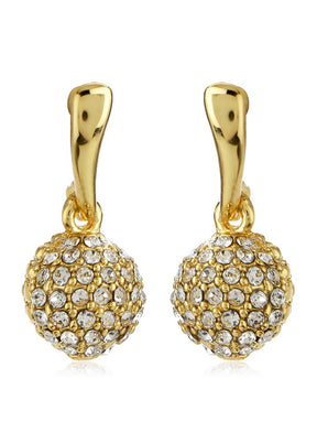 Estelle Gold Plated White Austrian Crystal Stone Round Drop Earrings - Indian Silk House Agencies