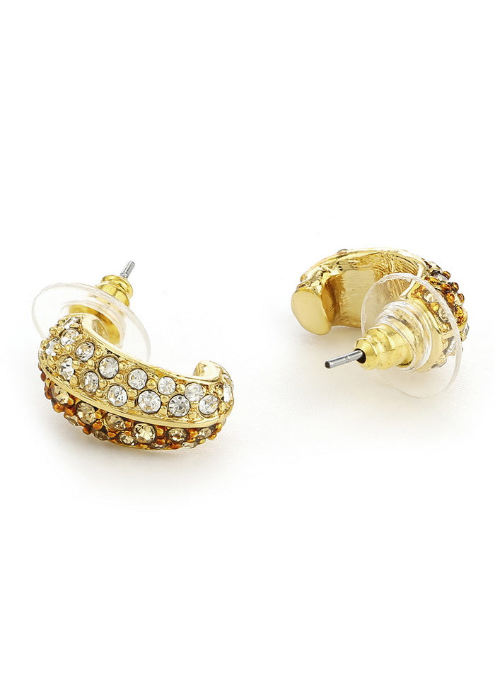 Estelle Gold Plated White Austrian Crystal Stone Stud Earrings - Indian Silk House Agencies