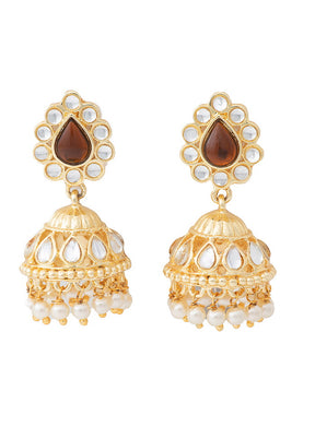 Estelle 24Kt Gold Plated Kundan amber Jhumkis - Indian Silk House Agencies