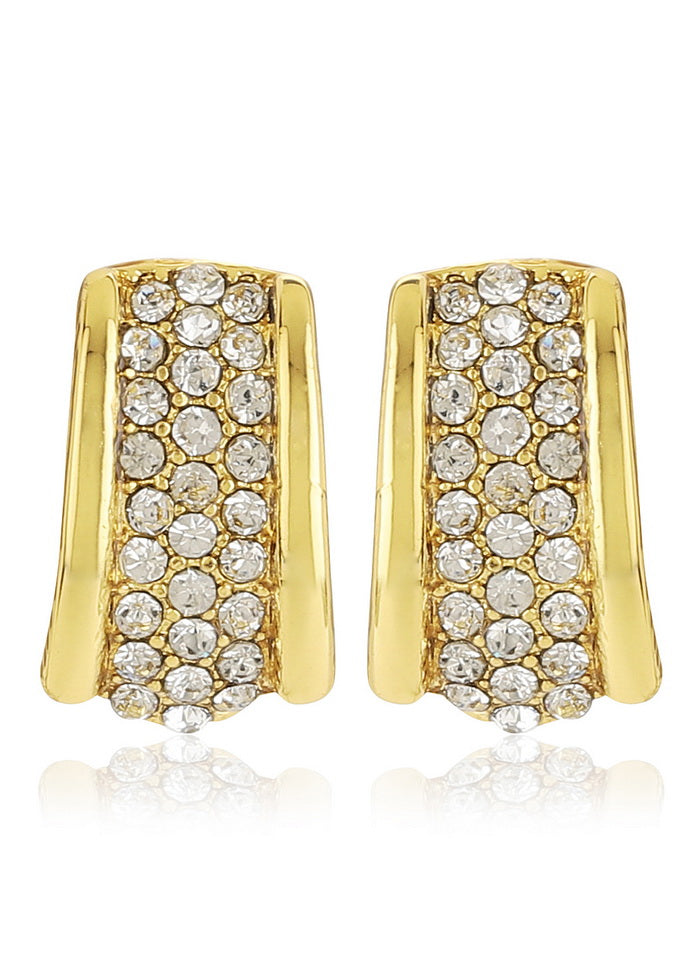 Estelle Gold Tone Plated White Crystl Stone Stud Earrings - Indian Silk House Agencies