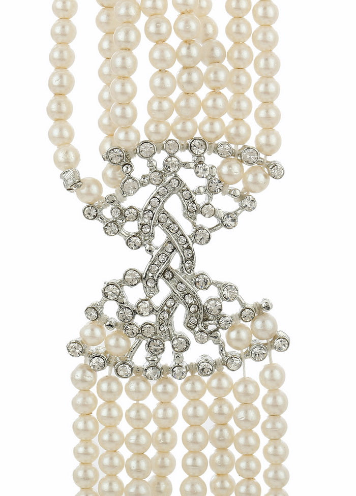 Estelle White Faux Pearl Charm Bracelet With Austrian Crystals - Indian Silk House Agencies