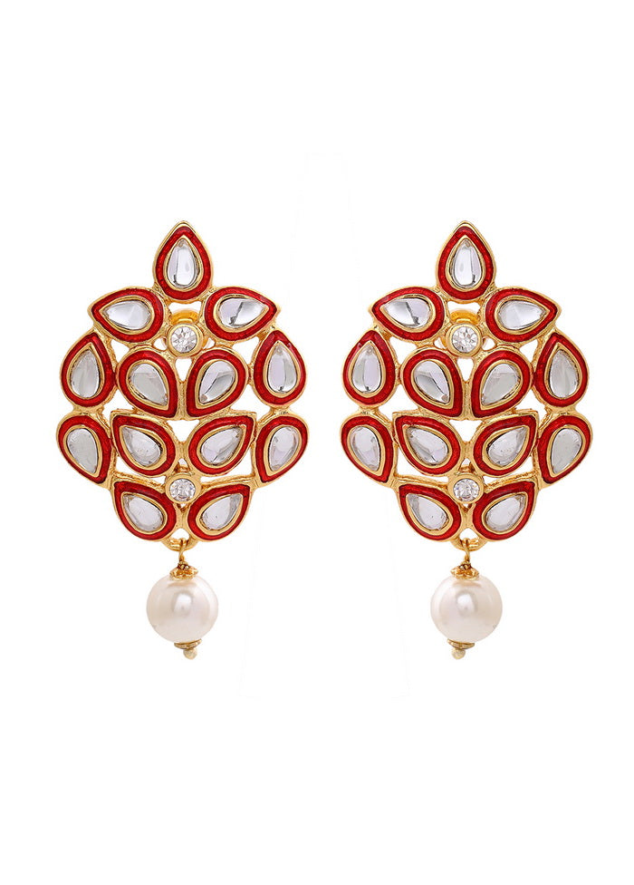 Estelle Mirror Kundan Red enamel Earrings - Indian Silk House Agencies