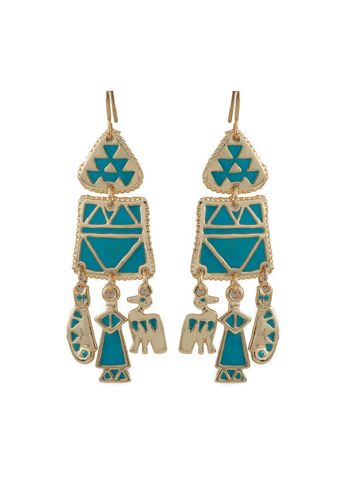 Estelle Traditional Gold Plated Blue Enamel Hoop Earrings - Indian Silk House Agencies