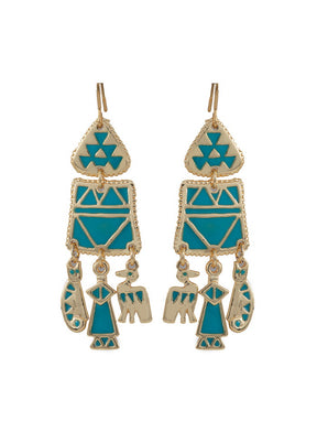 Estelle Traditional Gold Plated Blue Enamel Hoop Earrings - Indian Silk House Agencies