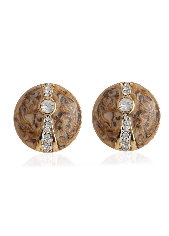 Estelle Grey enamel with White Crystal stone earrings - Indian Silk House Agencies