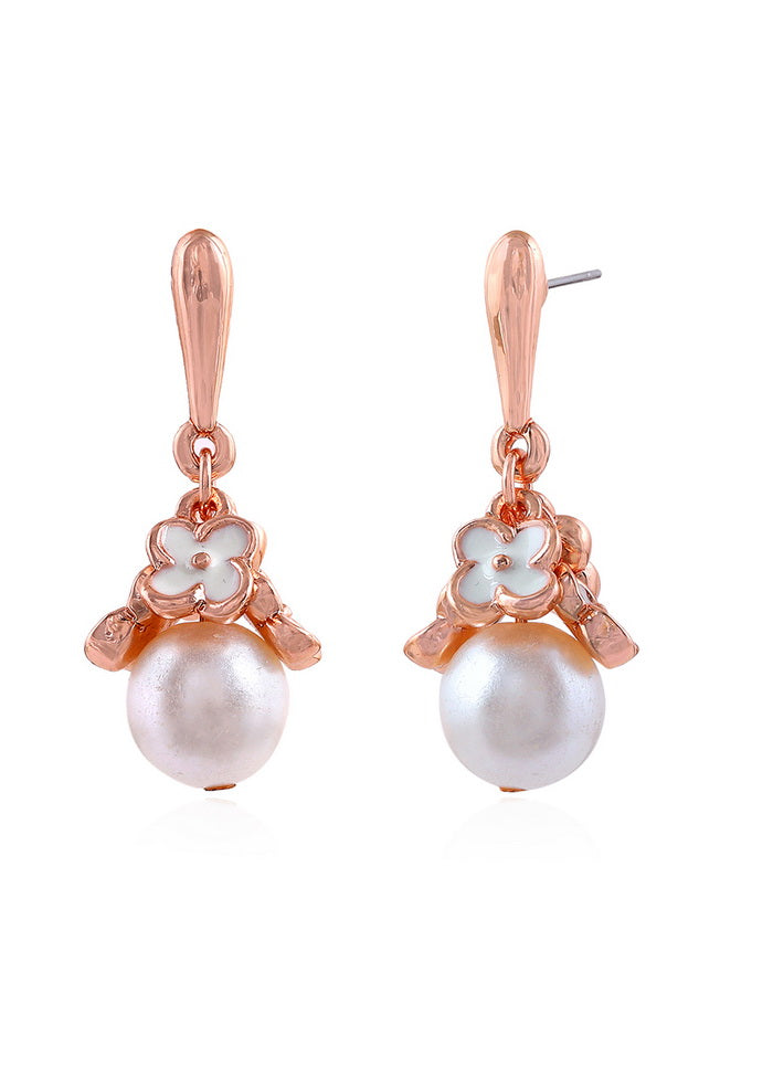 Estelle Party Wear Gold Plated Floral Pearl Drop Earrings - Indian Silk House Agencies