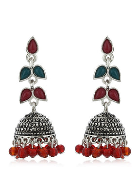 Estelle Red colour pearl drop Jhumka Earrings - Indian Silk House Agencies