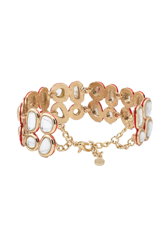 Estelle Traditional Gold Tone Kundan Double line Wrap bracelet - Indian Silk House Agencies