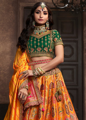 3 Pc Yellow Silk Semi Stitched Lehenga Set