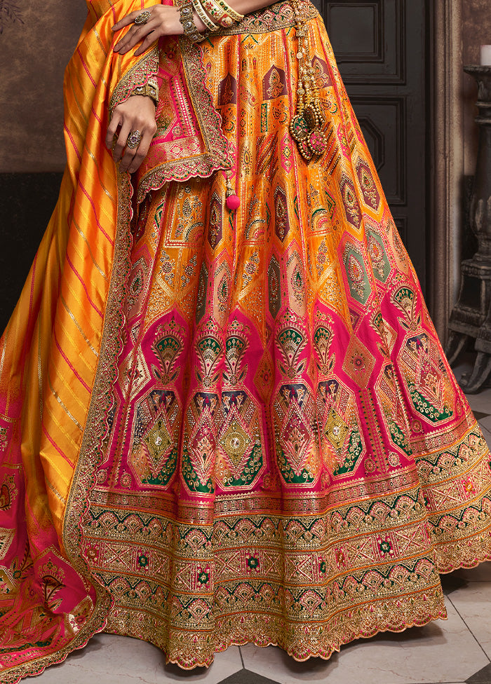 3 Pc Yellow Silk Semi Stitched Lehenga Set