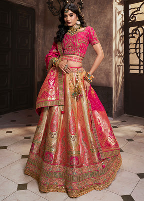 3 Pc Golden Silk Semi Stitched Lehenga Set