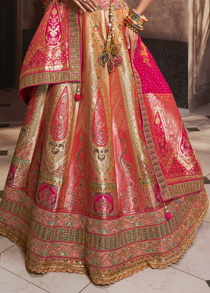 3 Pc Golden Silk Semi Stitched Lehenga Set