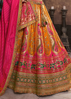 3 Pc Yellow Silk Semi Stitched Lehenga Set