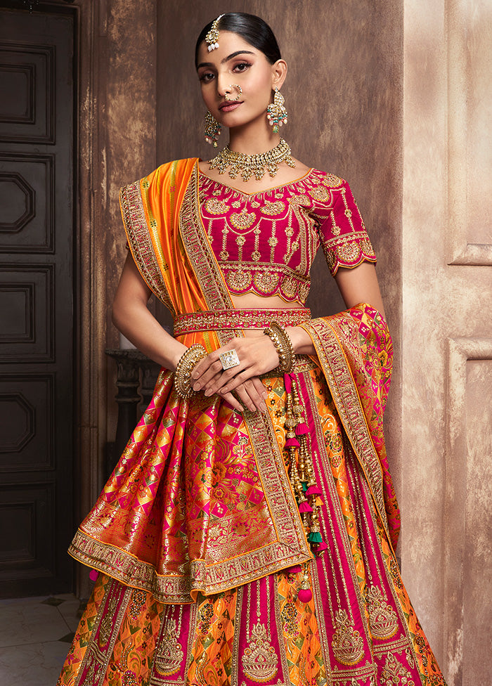 3 Pc Yellow Silk Semi Stitched Lehenga Set