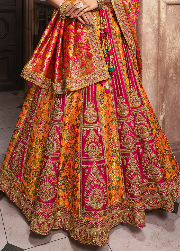 3 Pc Yellow Silk Semi Stitched Lehenga Set