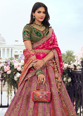 3 Pc Multicolor Silk Semi Stitched Lehenga Set