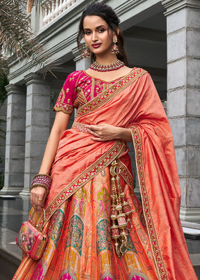 3 Pc Orange Silk Semi Stitched Lehenga Set