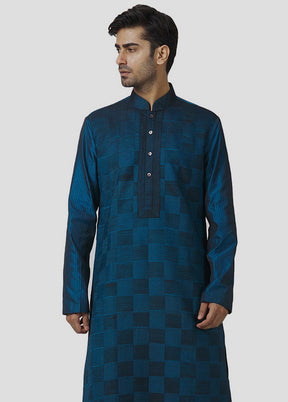 2 Pc Teal Blue Dupion Silk Kurta And Pajama Set VDIP280319 - Indian Silk House Agencies