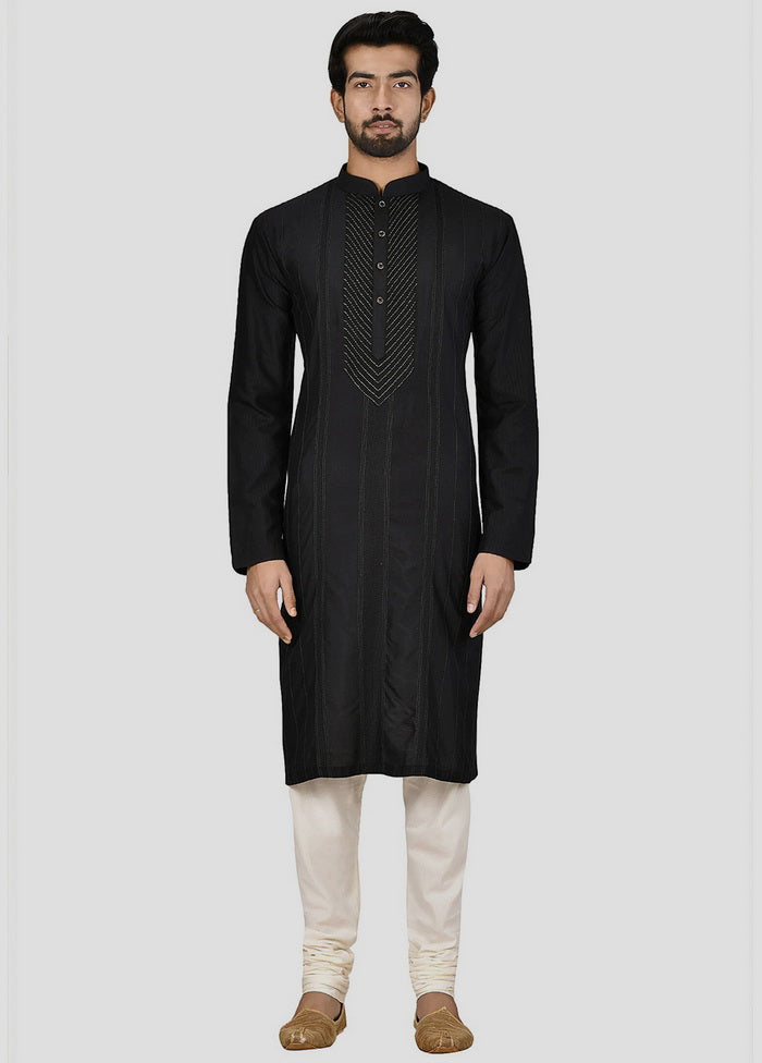 2 Pc Black Dupion Silk Kurta And Pajama Set VDIP280270 - Indian Silk House Agencies