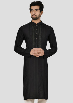 2 Pc Black Dupion Silk Kurta And Pajama Set VDIP280270 - Indian Silk House Agencies