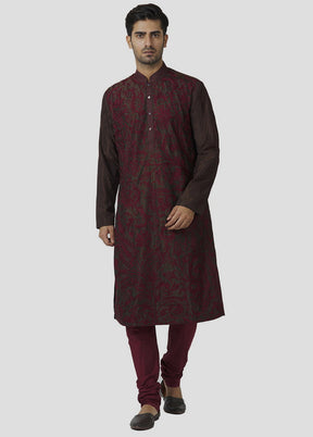 2 Pc Maroon Dupion Silk Kurta And Pajama Set VDIP280321 - Indian Silk House Agencies