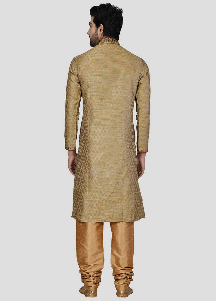 2 Pc Golden Dupion Silk Kurta And Pajama Set VDIP280274 - Indian Silk House Agencies