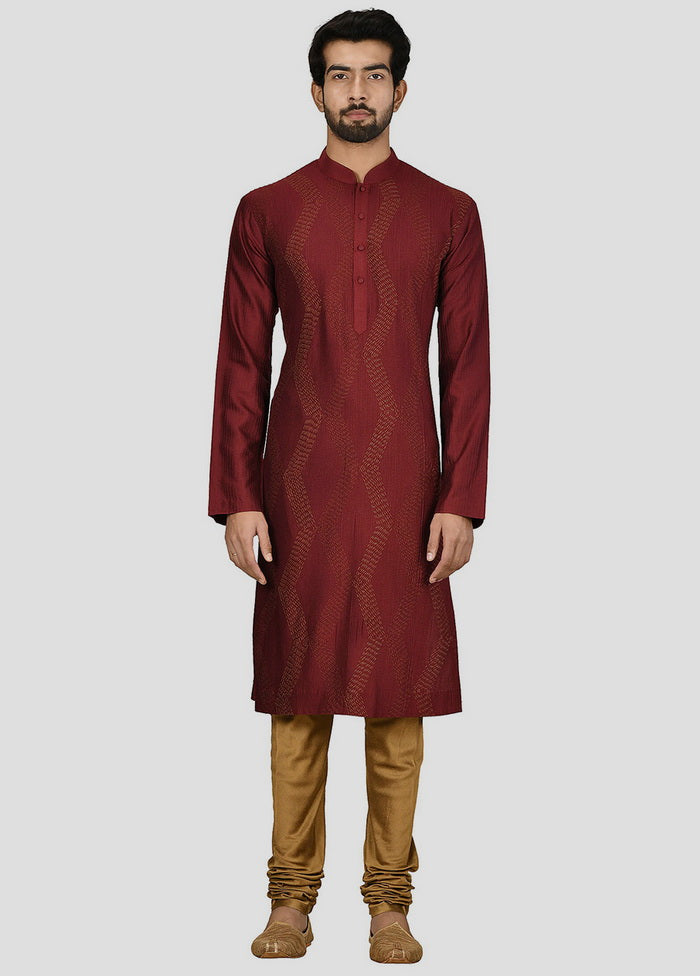 2 Pc Maroon Dupion Silk Kurta And Pajama Set VDIP280333 - Indian Silk House Agencies