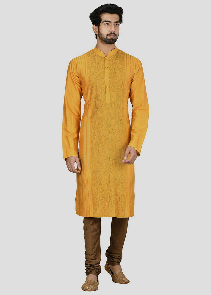 2 Pc Mustard Dupion Silk Kurta And Pajama Set VDIP280308 - Indian Silk House Agencies