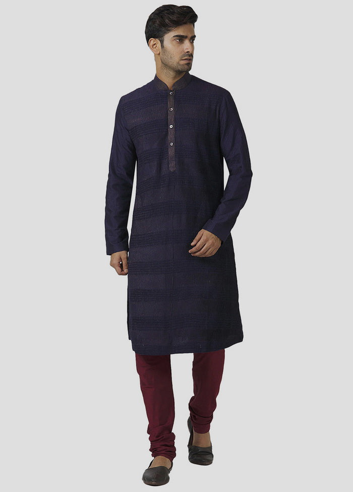 2 Pc Navy Blue Dupion Silk Kurta And Pajama Set VDIP280322 - Indian Silk House Agencies