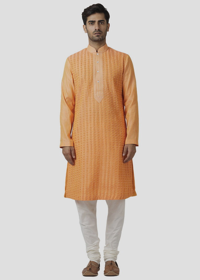 2 Pc Orange Dupion Silk Kurta And Pajama Set VDIP280313 - Indian Silk House Agencies