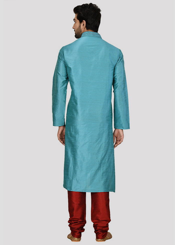2 Pc Turquoise Cotton Kurta And Pajama Set VDIP280230 - Indian Silk House Agencies