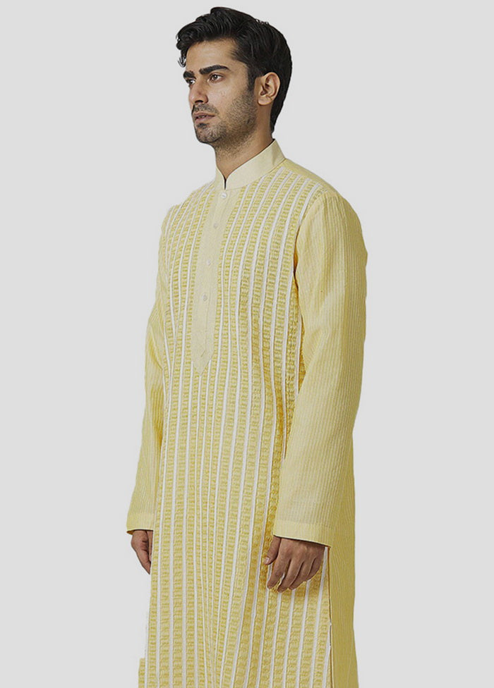2 Pc Yellow Cotton Kurta And Pajama Set VDIP280317