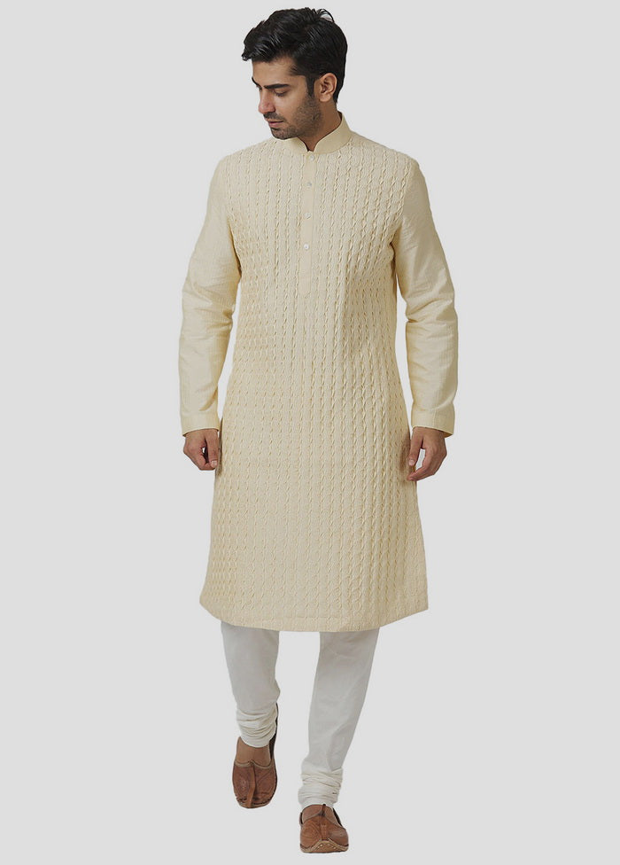 2 Pc Beige Cotton Kurta And Pajama Set VDIP280325 - Indian Silk House Agencies