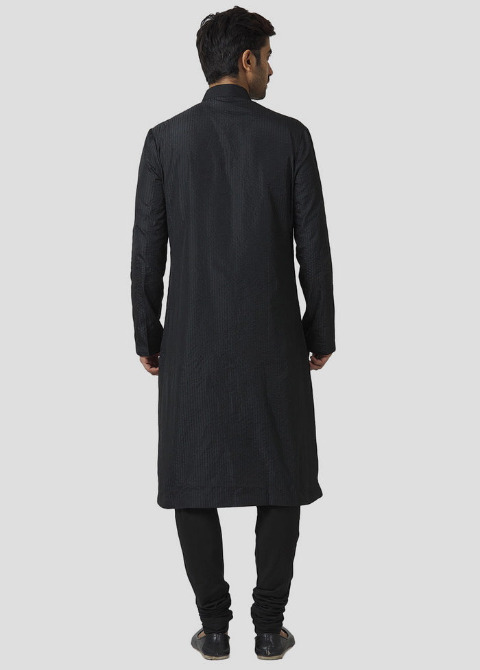 2 Pc Black Dupion Silk Kurta And Pajama Set VDIP280326 - Indian Silk House Agencies